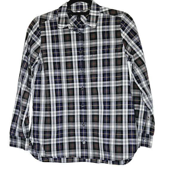 J.‎ Crew Women's Plaid Cotton Button-Down Shirt Size 2 Tartan Blue Green - Picture 1 of 7
